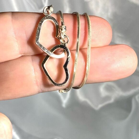 AOA Sterling 925 16” Double Heart Silver Necklace - Picture 4 of 10